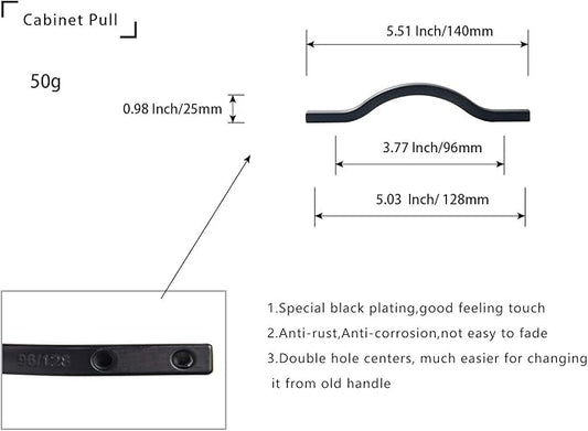 Goo-Ki Modern Handle,Minimalist Cabinet Pull,Matt Black Drawer Handle Wardrobe Cabinet Door Handle, 3.8''/5'' Double Hole Centers,6 Packed