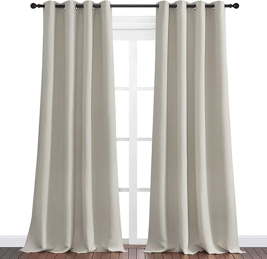 NICETOWN Natural Room Darkening Curtains 90" Long for Boho Farmhouse Home Decoration, Window Treatment Total Privacy Drape Panels for Bedroom Guest Room (55" Wide, Set of 2)