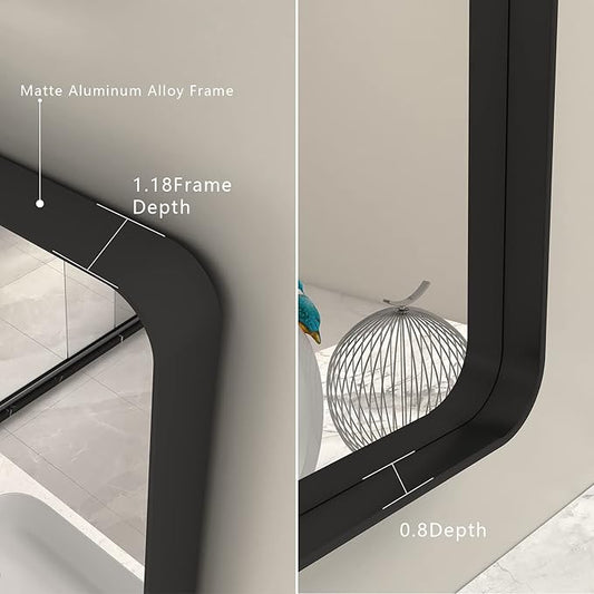 36x36 Square Black Bathroom Mirror, Matte Framed Bathroom Vanity Mirror for Wall, Modern Rectangle Mirror, Rounded Corners, Tempered Glass