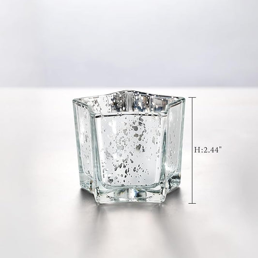 Letine 8pcs Silver Star-Shaped Candle Holders, Tea Light & Votive Candle Holders for Diwali, Wedding, Fall Table Centerpiece, Celestial Glow Jar, Lucky Star Jar & Holiday Decorations (2.44" H)