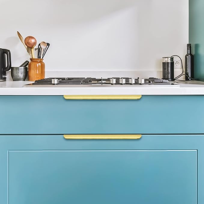 Ravinte Hardware 10 Pack Gold Cabinet Handles, 11.8 Inch (300mm) Finger Edge Pulls, 8.8 Inch Hole Center, Finger Pulls for Cabinets