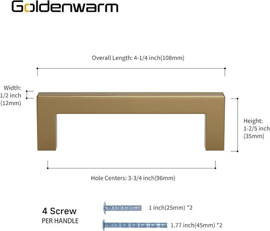 goldenwarm 30 Pack Champagne Bronze Cabinet Pulls Gold Cabinet Handles 3-3/4in Bronze Drawer Pulls Champagne Gold Drawer Handles Square Kitchen Dresser Hardware for Bedroom Cupboard
