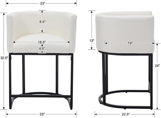 Modern Counter Height PU Leather Upholstered Bar Stools Set of 4, 24" Kitchen Counter Island Stools Bar Chairs with Black Metal Frame, White