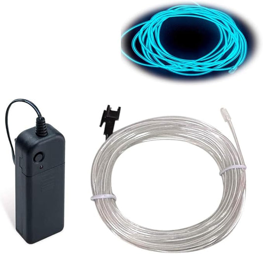MaxLax EL Wire Ice Blue, 9.8ft/3m Portable Battery Pack Neon Light Strip 360° Cuttable Glowing Rope Lights for Parties, Halloween, DIY Decoration