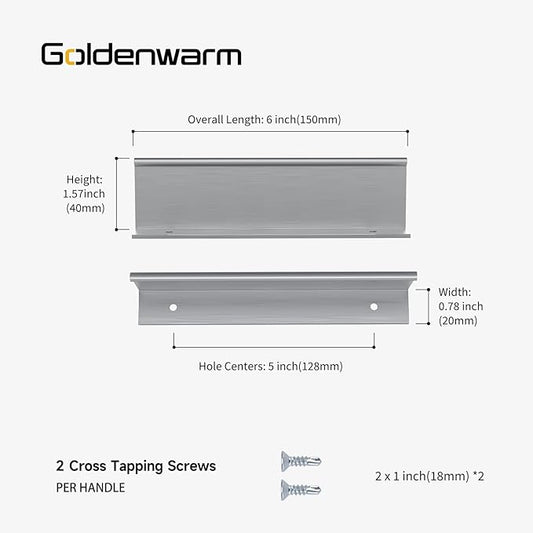 goldenwarm 15 Pack Brushed Nickel Finger Edge Pulls Drawer Finger Pulls Kitchen Hardware Handles Bedroom Dresser Drawers, 5in Hole Centers
