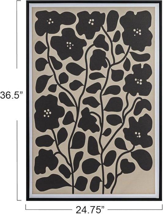 Bloomingville Wood Framed Textured Paper Wall Décor with Flowers