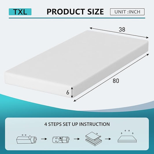PayLessHere 6 Inch Gel Memory Foam Mattress Medium Firm Mattresses CertiPUR-US Certified Bed-in-a-Box Pressure Relieving Twin XL Size,Fiberglass Free,White