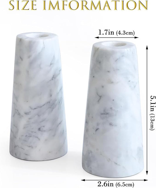 HofferRuffer Marble Candlestick Holders,Set of 2 Natural Stone Candle Holder Decorative Candle Stands for Wedding, Dinning, Party, Table Centerpieces, Fit 3/4'' Thick Taper Candles (Grey White)