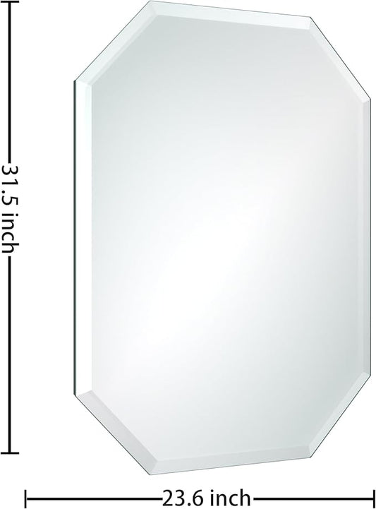 Silver Wall Mirror-Beveled Edge Frameless Mirror for Bathroom, Vanity, Bedroom, Rectangle Mirrors (24X32inch)