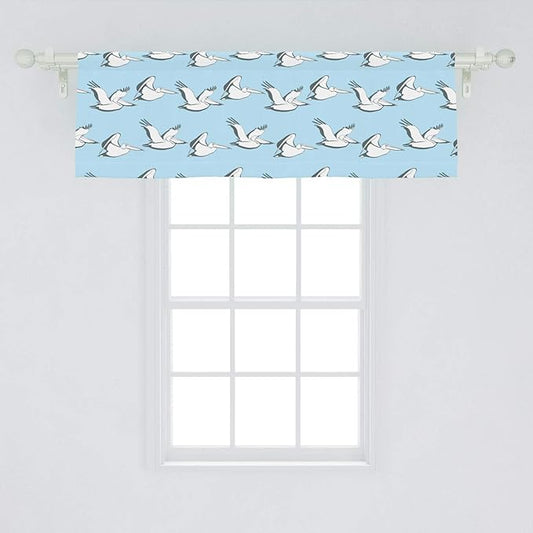 Lunarable Pelican Window Valance, Coastal Pattern with Flying Pelicans Waterfowl on Pale Blue Shade, Curtain Valance for Kitchen Bedroom Decor with Rod Pocket, 54" X 18", Blue Grey