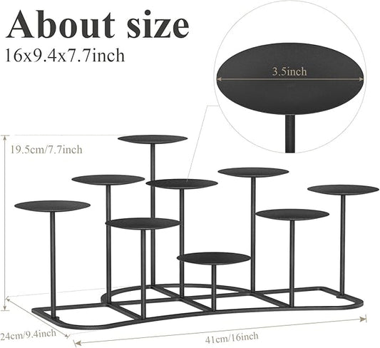 Black Metal Pillar Candle Candelabra for Fireplace/Table/Wedding/Christmas Decoration Iron Candle Holders of 9 DIY Home Decor