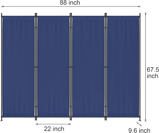 Morngardo Room Divider, Folding Privacy Screens, 4 Panel Room Partitions, 88" Foldable Wall Dividers, Portable Separating for Home Office Bedroom Dorm Decor (Blue)
