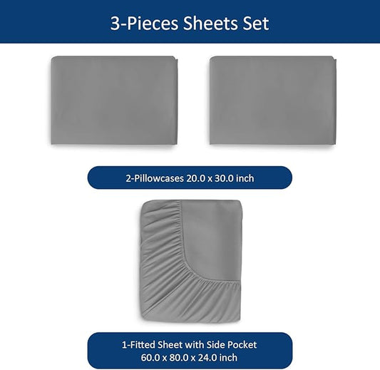 Moonsea Extra Deep Pocket Queen Sheet Sets for Air Mattress - Deep Pocket Sheets Queen Size Sets - Sheets with Pocket on Side - Easily Fits Extra Deep 16 in to 24 in Pillow Top Air Mattress (Grey)