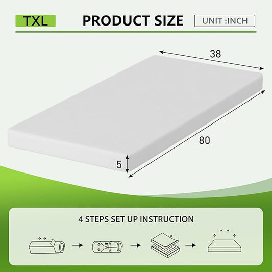 PayLessHere 5 Inch Gel Memory Foam Mattress Medium Firm Mattresses CertiPUR-US Certified Bed-in-a-Box Pressure Relieving Twin XL Size,Fiberglass Free,White