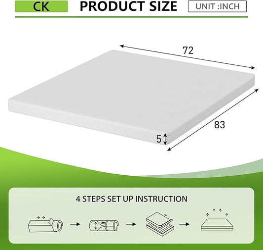 PayLessHere 5 Inch Gel Memory Foam Mattress Medium Firm Mattresses CertiPUR-US Certified Bed-in-a-Box Pressure Relieving California King Size,Fiberglass Free,White