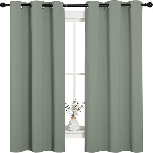 NICETOWN Greyish Green Nursery Essential Thermal Insulated Solid Grommet Top Blackout Short Curtains/Drapes for Son's Room (1 Pair, 42 x 63 inches)