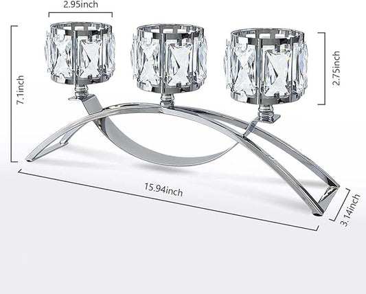 3 Arms Crystal Candle Holders, Arch Candlestick Table Candelabras Centerpieces for Wedding, Dinning Room, Cabinet Ornaments, Home Decoration, Gift (3-arm Arched, Silver)