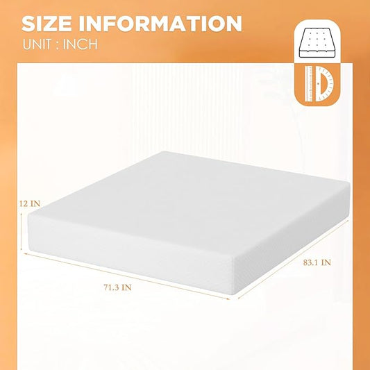 BestMassage Mattress 12 Inch Gel Memory Foam Mattress/California King Mattress/Cooling Gel Infusion/CertiPUR-US Certified/Comfy Support,White(CK)