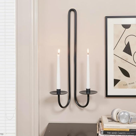 Wall Sconce Candle Holder Metal Hanging Wall Decorations for Home,Living Room, Bathroom, Dining Room, Set of 2(Black
