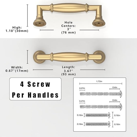 10 Pack Champagne Bronze Cabinet Pulls 3 Inch(76mm) Kitchen Cabinet Handles Solid Zinc Alloy Cabinet Hardware Drawer Pulls