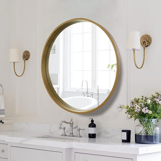 WallBeyond Round Mirror with Wood Frame, 28" Circle Modern Decoration Large Home Decor Mirror for Bathroom Living Room Bedroom Entryway (28" Diameter, Natural Wood)