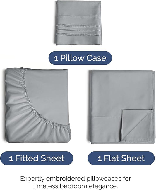 Twin Size 3 Piece Sheet Set - Comfy Breathable & Cooling Bed Sheets Set - Hotel Luxury Bedding for Women, Men, Kids, Teens, Boys & Girls - Deep Pockets, Soft and Wrinkle Free - Oeko-Tex - Steel Blue