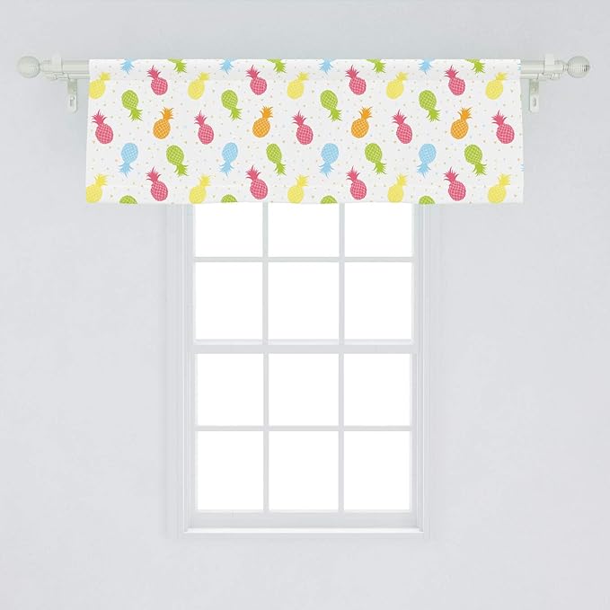 Lunarable Pineapple Window Valance, Colorful Pineapples Spring Refreshment Cheering Design Illustration, Curtain Valance for Kitchen Bedroom Decor with Rod Pocket, 54" X 18", Magenta Blue