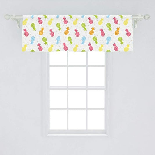 Lunarable Pineapple Window Valance, Colorful Pineapples Spring Refreshment Cheering Design Illustration, Curtain Valance for Kitchen Bedroom Decor with Rod Pocket, 54" X 18", Magenta Blue