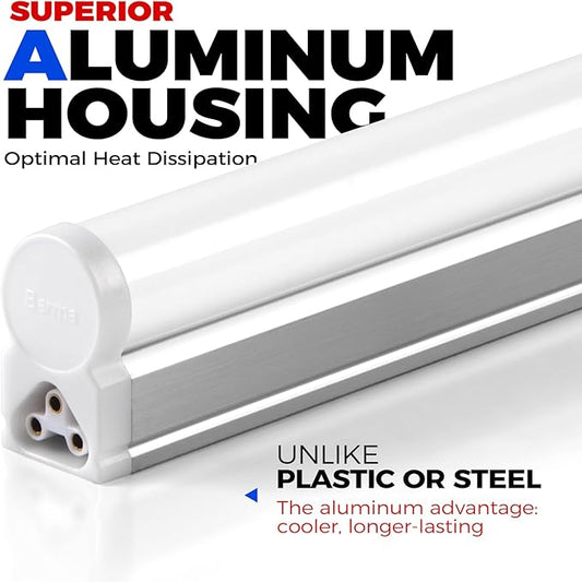 Barrina 6 Pack LED T5 Integrated Single Fixture, 4FT, 2200lm, 3000K (Warm White), 20W, Utility Shop Lights, Ceiling and Under Cabinet Light, ETL Listed, Grow Light with Built-in ON/Off Switch