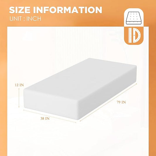PayLessHere 12 Inch Gel Memory Foam Mattress Medium Firm Mattresses CertiPUR-US Certified Bed-in-a-Box Pressure Relieving Twin XL Size,Fiberglass Free,White
