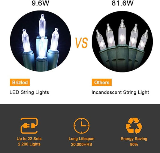 Brizled 4 Pack LED Christmas Lights, 33ft 100 LED Christmas String Lights, 120V UL Certified Connectable Xmas Tree Light Mini White Xmas Light for Home Tree Patio Indoor Outdoor Decoration, Cool White