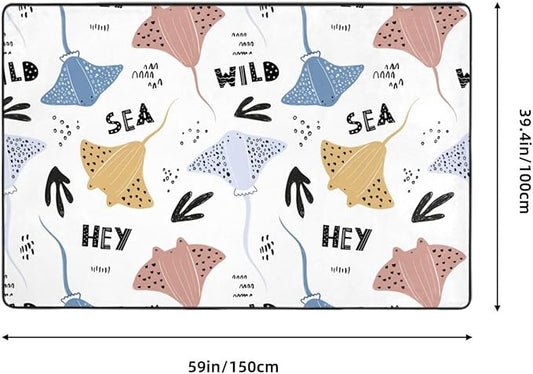 Area Rugs for Living Room Decor - Stingrays Scandinavian Style Cute Anti Slip Throw Washable Rugs 3x5 for Bedroom - Indoor Soft Carpet for Bedroom Living Room 60x39In