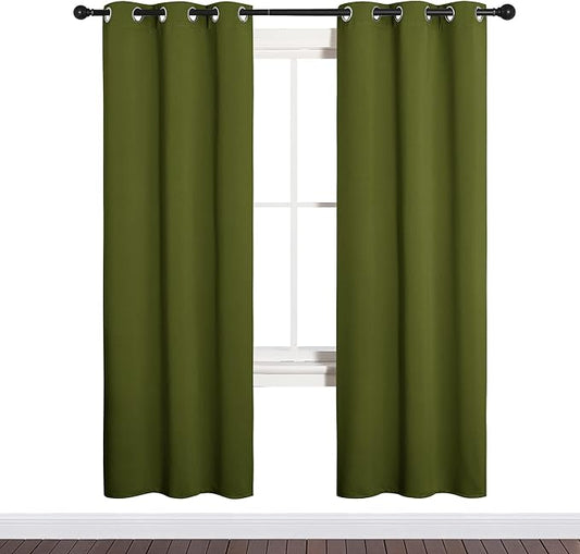 NICETOWN Bedroom Curtain Panels Blackout Draperies, Christmas Holiday Decor Thermal Insulated Solid Grommet Blackout Curtains/Drapes (One Pair, 34 by 72-inch, Olive Green)