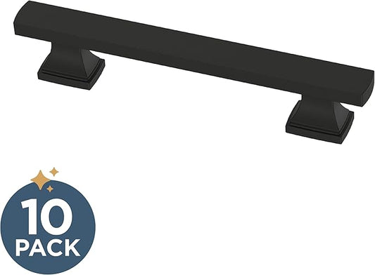 FRANKLIN BRASS Tiered Foot (10-Pack) Cabinet Handles 3-3/4" Hole Center Pulls | Matte Black Hardware Kitchen Door, Drawers, Dressers, Furniture P49573C-FB-B