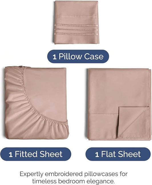 Twin XL Size 3 Piece Sheet Set - Comfy Breathable & Cooling Bed Sheets Set - Hotel Luxury Bedding for Women, Men, Kids, Teens, Boys & Girls - Deep Pockets, Ultra-Soft, Wrinkle Free - Oeko-Tex - Mauve