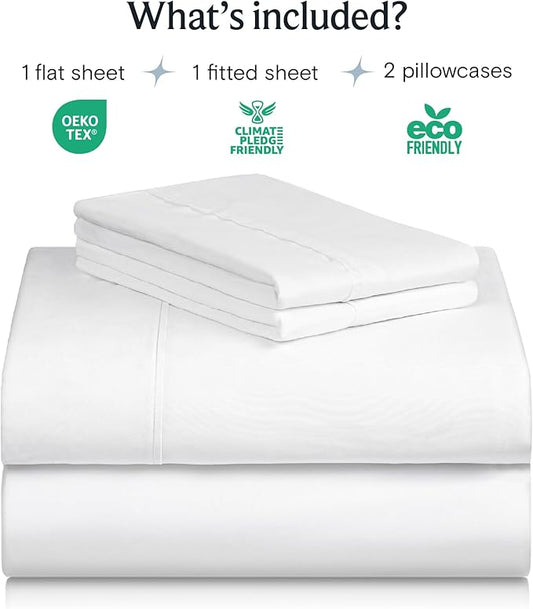 LuxClub 4 PC Queen Sheet Set, Deep Pockets Wrinkle Free Cooling Bed Sheets Hotel Bedding for Women, Men, Kids & Teens, Includes 1 Fitted Sheet, 1 Flat Sheet and 2 Pillowcases - Silky Soft White