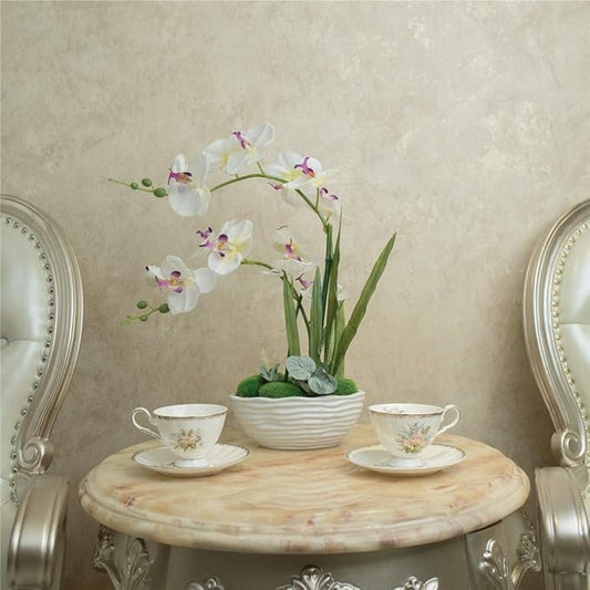 Large Artificial Potted Orchid Plant, Silk Flower Arrangement with Ceramics Vase, White