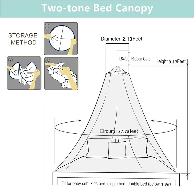 Eimilaly Lace Bed Canopy Mosquito Netting with Warm Lights, Princess Bed Canopy for Girls Room Decor, Green/Single Door
