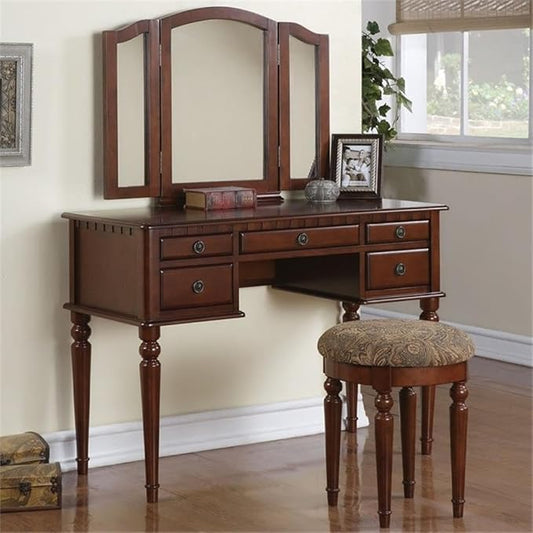 Bobkona St. Croix Collection Vanity Set with Stool, Cherry