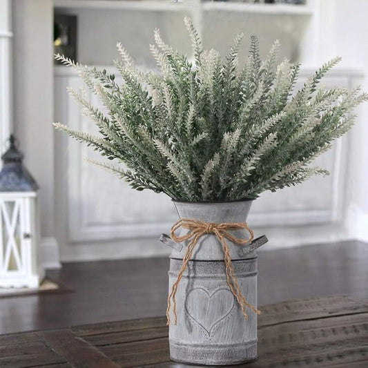 Artificial Lavender Flowers with Vase,Fake Lavender Plant Artificial in Metal Vase for Kitchen Counter Rustic Farmhouse Decor (Heart,White)