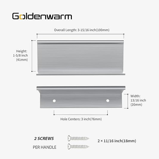 goldenwarm 30 Pack Brushed Nickel Finger Edge Pulls Drawer Finger Pulls Kitchen Hardware Handles Bedroom Dresser Drawers, 3in Hole Centers