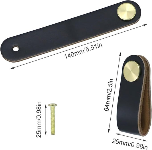 Leather Drawer Pulls and Knobs Soft Cabinet Handles Modern Cabinets Door Knob for Furniture Cupboards Wardrobe Dresser Decorative Handle with Screw 4 Pcs (Black)