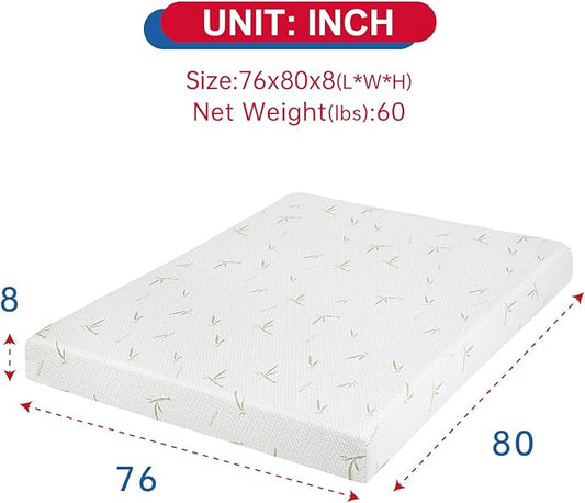 BestMassage | 8 Inch King Mattress | Gel Memory Foam | Medium Firm Feel | White | Bed in a Box, CertiPUR-US Certified | Pressure Relief, Cooling Ventilated Foam | Breathable Knit Cover