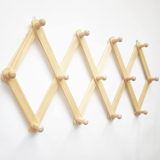 AMAPON Accordion Style Expandable Wall Wooden Coat Rack 13 Hooks (Pegs) Hang Hats Jackets Coffee Mug Purses Necklaces Towels Cap Leash Scarves Data Line Kitchenware