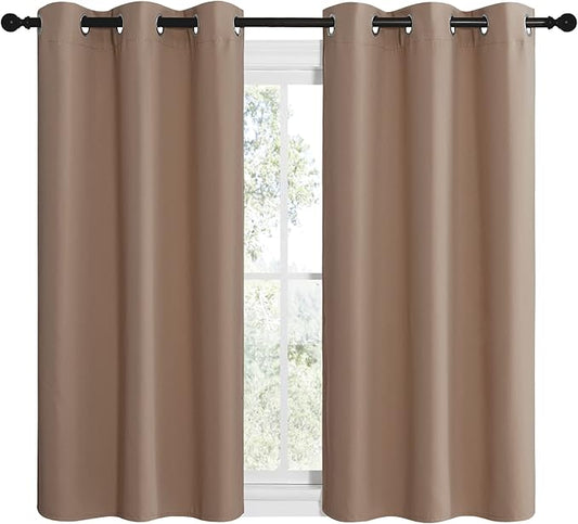NICETOWN Cappuccino Small Window Kitchen Blackout Curtains, Thermal Insulated Solid Grommet Blackout Short Drapes for Bedroom (Set of 2, 42 by 48 Inch)