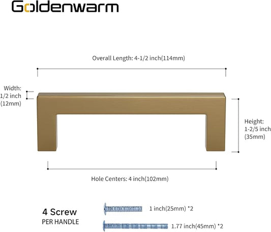 goldenwarm 20 Pack Champagne Bronze Cabinet Pulls Bronze Drawer Pulls 4 Inch Kitchen Cabinet Handles Champagne Gold Drawer Handles T Bar Square Hardware for Kitchen Bedroom Cupboard, 102mm Hole Center