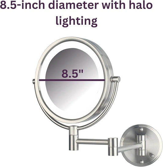 JERDON Wall-Mounted Makeup Mirror with Lights - Direct-Wired Lighted Makeup Mirror with 8X Magnification & Nickel Finish - Model HL88NLD