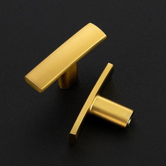 1 Pack Gold Cabinet Knobs - Curved Cabinet Pulls Brushed Brass Knobs for Kitchen Cabinet Drawer Solid Dresser Knobs for Cabinet Hardware 1-3/4in Length Single Hole