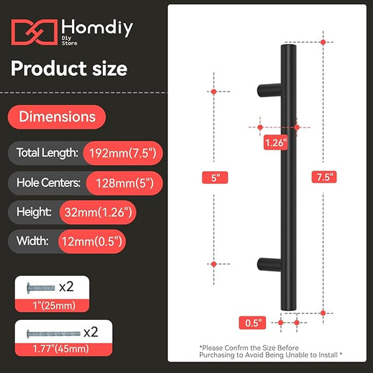 homdiy Black Cabinet Handles 20Pack 5inch Hole Center Kitchen Drawer Pulls and Knobs Stainless Steel Cabinet Hardware for Bathroom, Cupboard