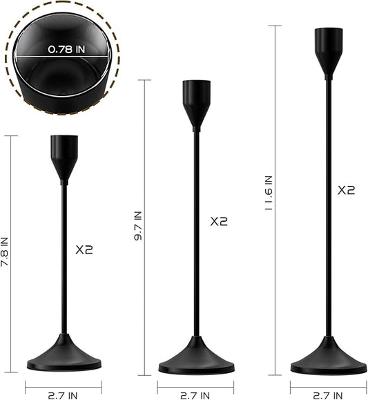 Brass Black Metal Taper Candle Holder, Vintage Candlestick Holders, Candle Sticks Holder Decor for Wedding Wedding, Dinning, Party, Fits 3/4 inch Thick Candle&Led Candles (Set of 6 Pcs)